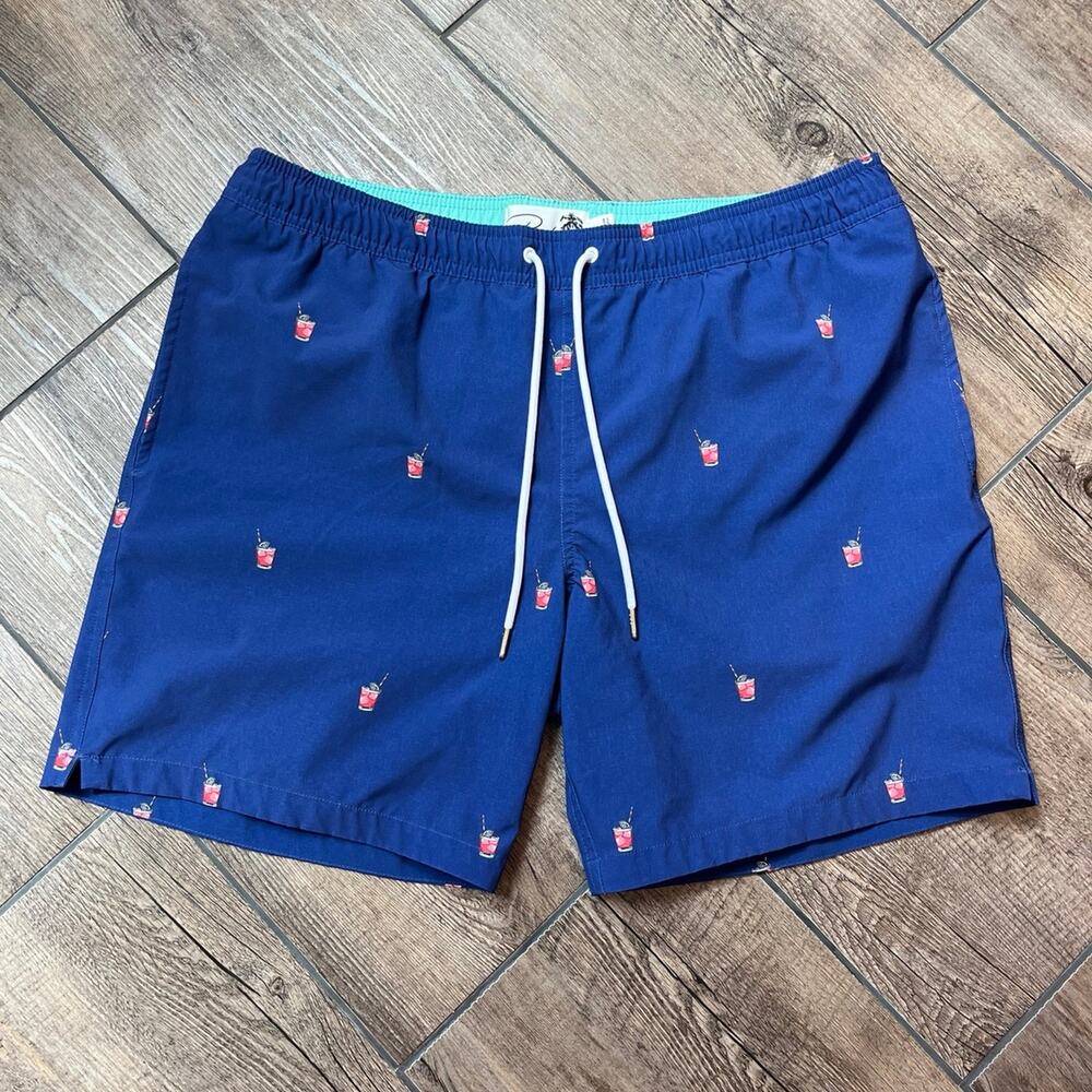 Bonobos‎ Pink Drink Drawstring Blue Swim Trunks Men's Size Medium